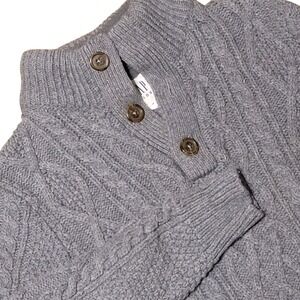 Gap Cable Knit Sweater Boys Medium Henley Button-Up Collar Fisherman Gray